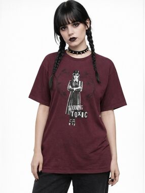 torrid  - "WARNING TOXIC" Maroon Tee - NWT. SIZES 1X & 3X. Wednesday Addams
